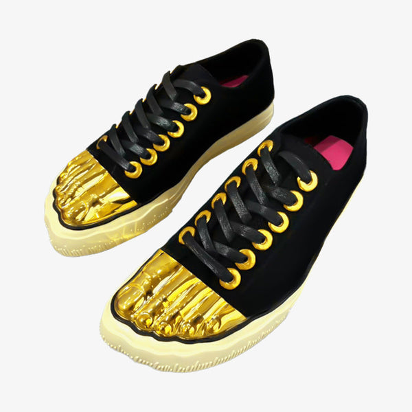 Classic Black Canvas Sneaker with Golden Details - Arno Conti Shoe