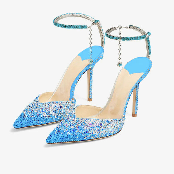 Crystal Blue Satin Heels